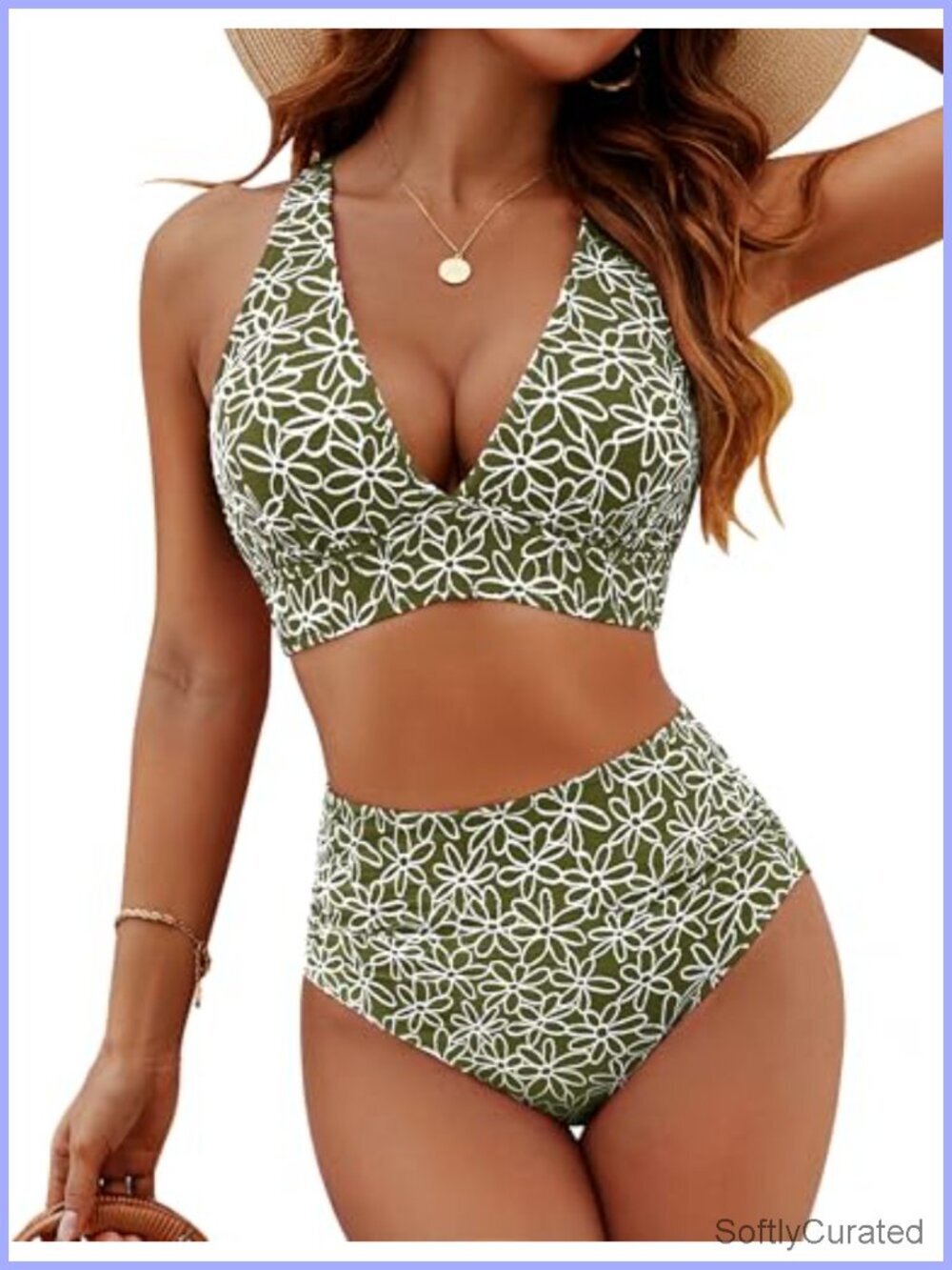 High Waisted Bikini Set with Tummy Control and Floral Embroidery